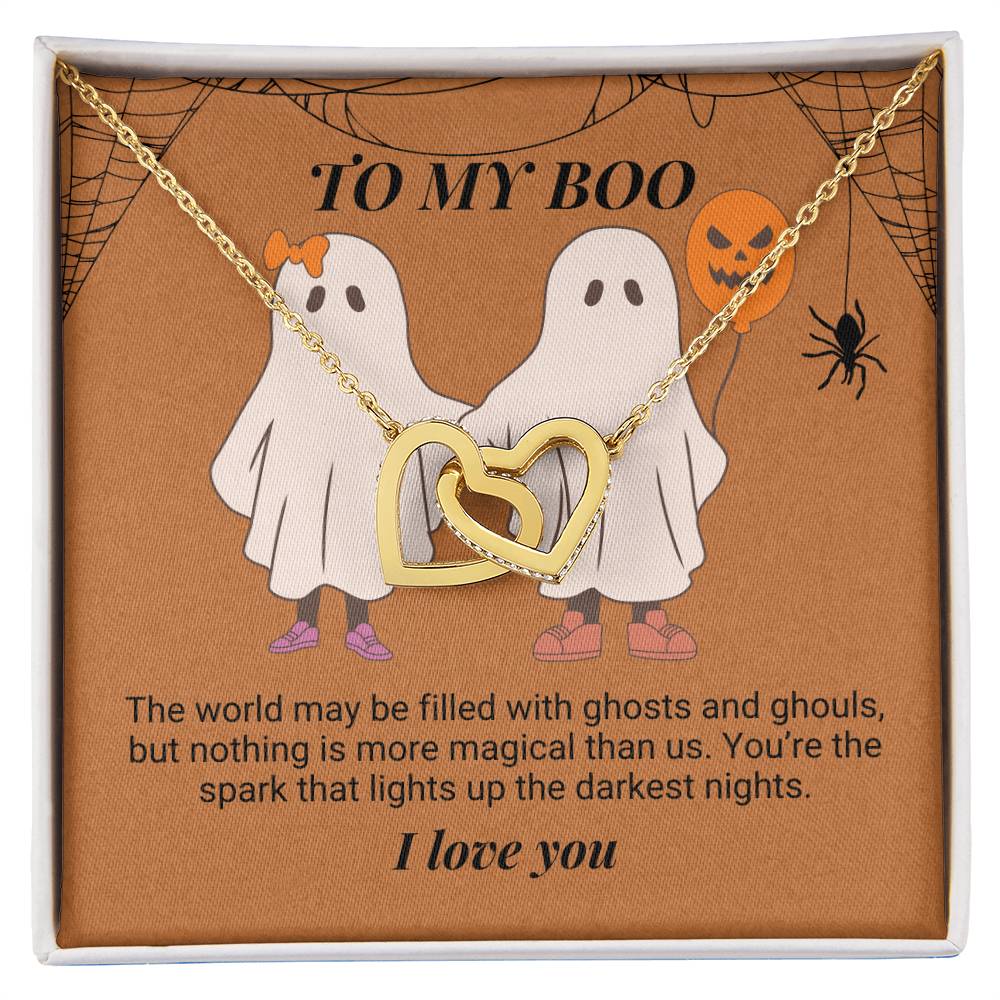 To My Boo The world may be filled with ghosts and ghouls Interlocking Hearts Necklace