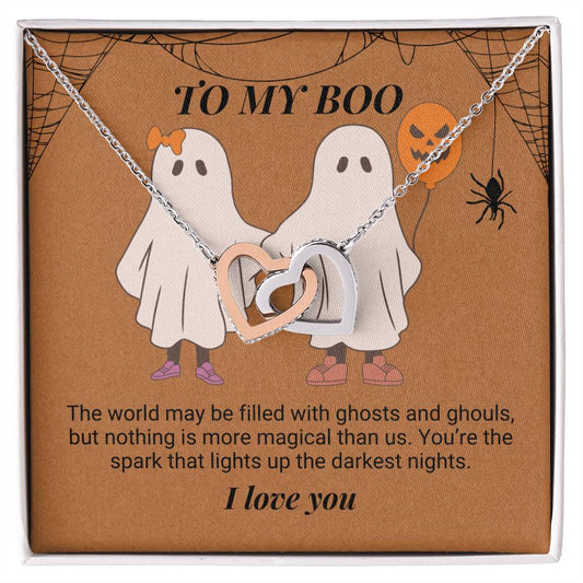 To My Boo The world may be filled with ghosts and ghouls Interlocking Hearts Necklace