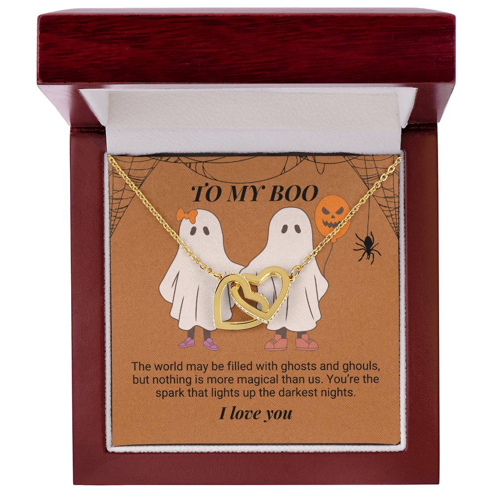 To My Boo The world may be filled with ghosts and ghouls Interlocking Hearts Necklace