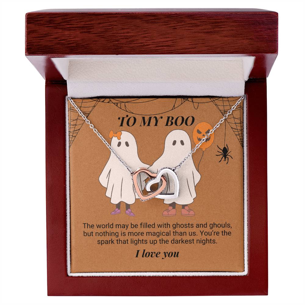 To My Boo The world may be filled with ghosts and ghouls Interlocking Hearts Necklace