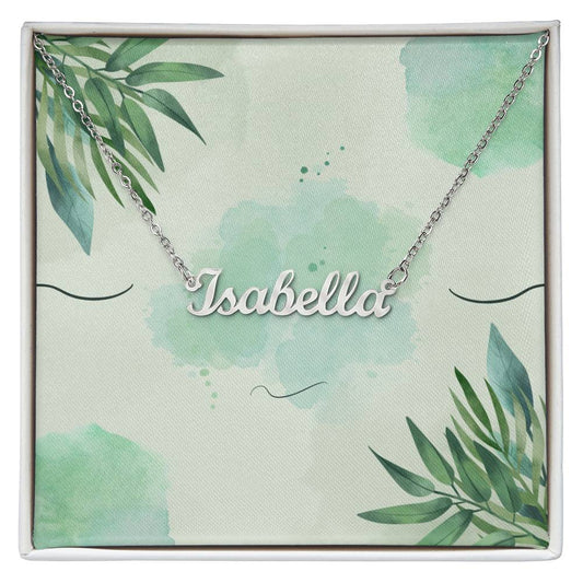 Personalized Name Necklace Green Leaves