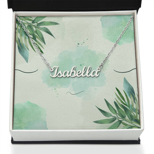 Personalized Name Necklace Green Leaves